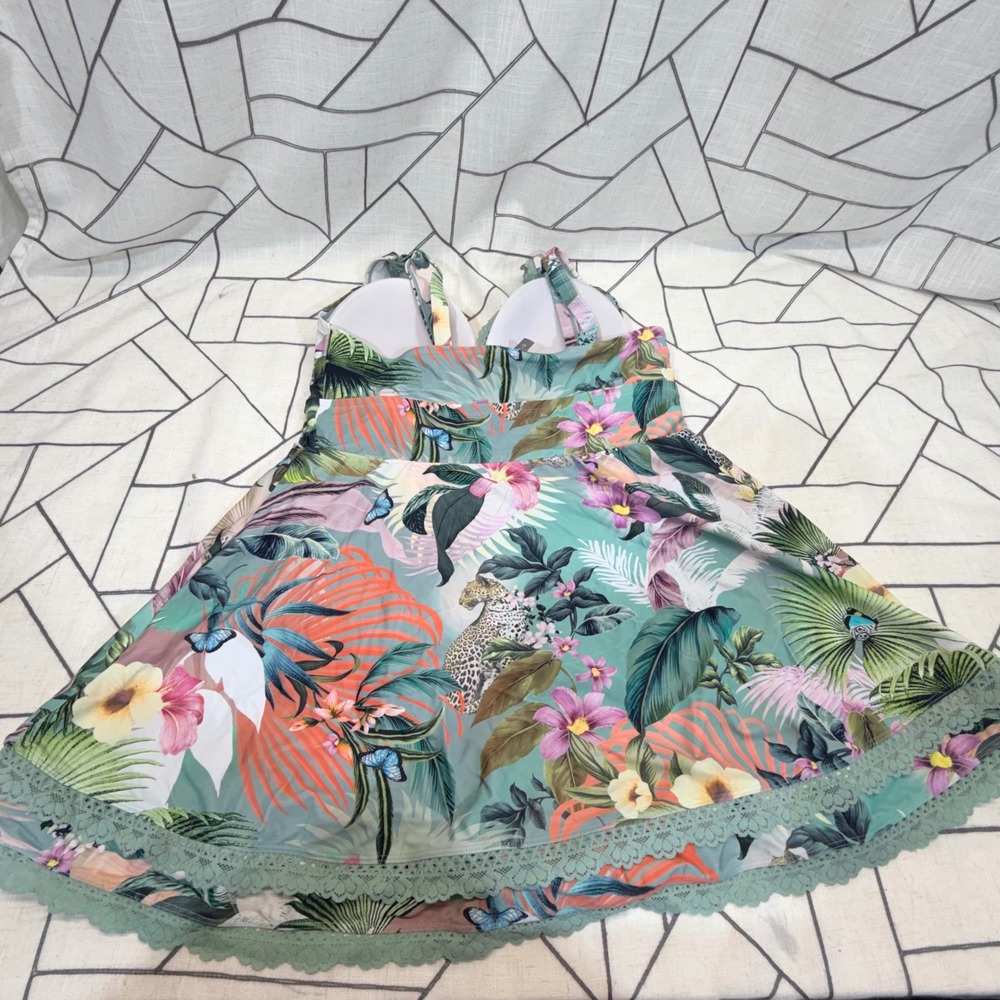 Torrid Swim Dress Size 0 Multicolor Tropical Leopard Lace Trim Swim Top - Picture 6 of 8